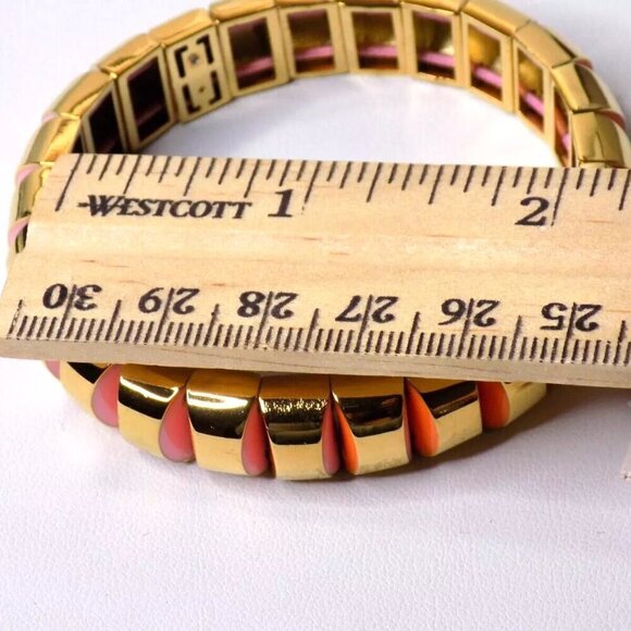 Kate Spade Stretch Bangle Bracelet Gold-tone Metal Pink Multi Sliced Scallops - Picture 3 of 4